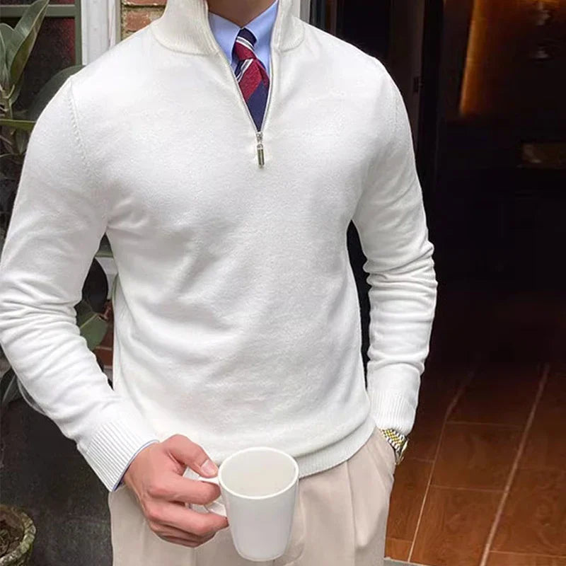 Adrian - Herren Feinstrickpullover mit halbem Reißverschluss
