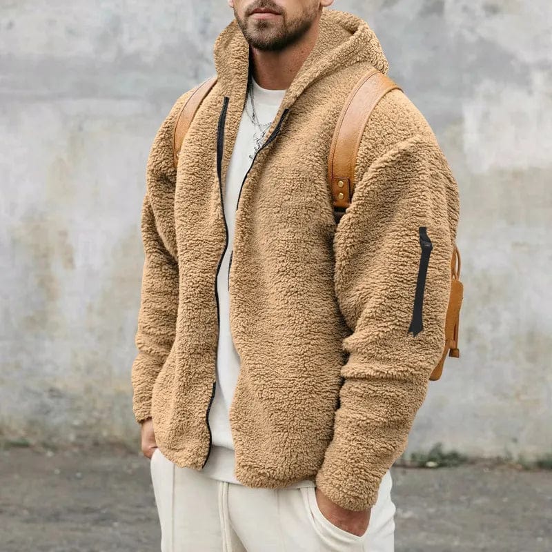 Jonas - Herren winter Teddyjacke mit Kapuze Reißverschluss