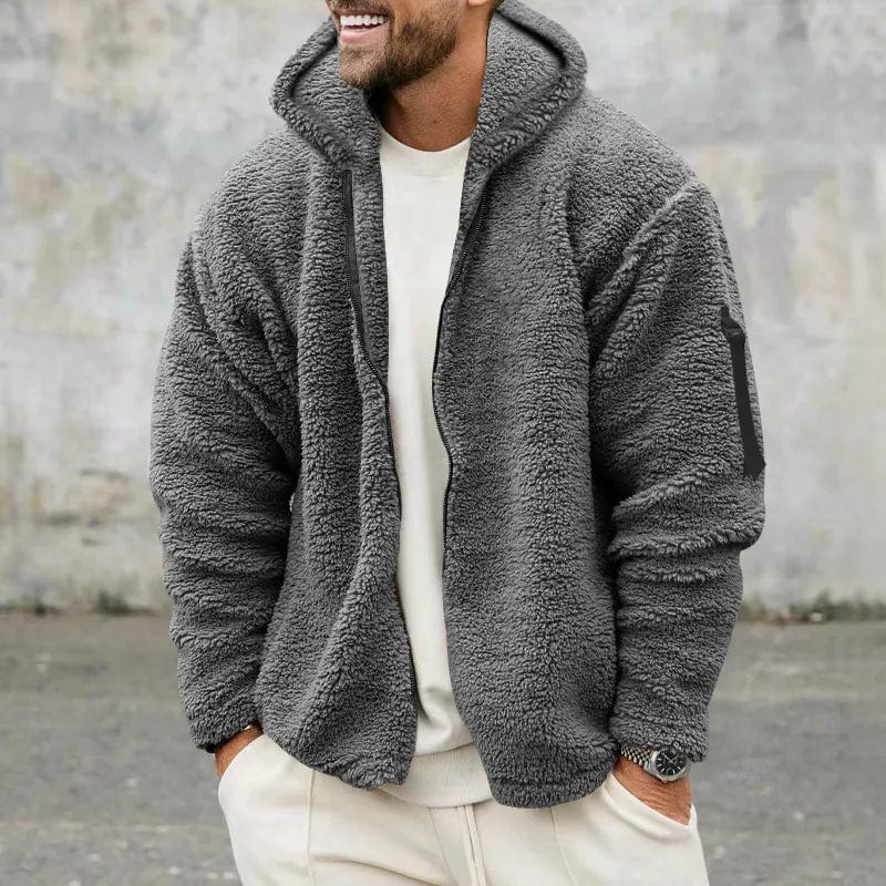 Jonas - Herren winter Teddyjacke mit Kapuze Reißverschluss