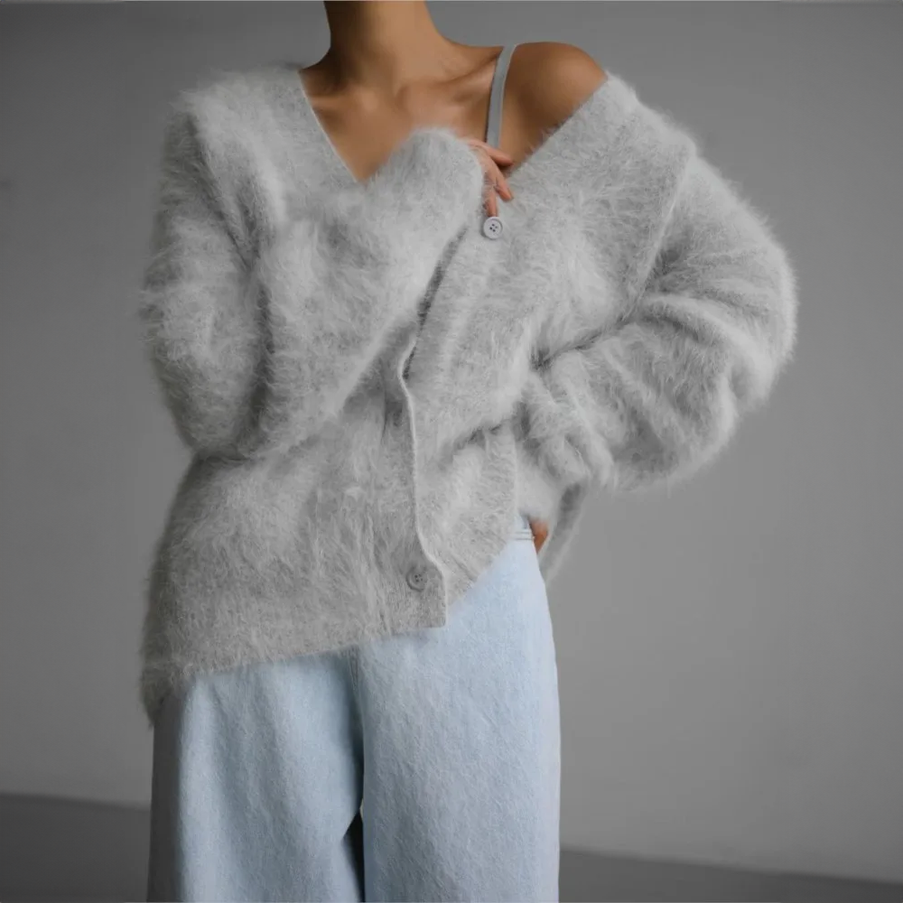 Elena - Damen kaschmir Strickjacke mit V-Ausschnitt