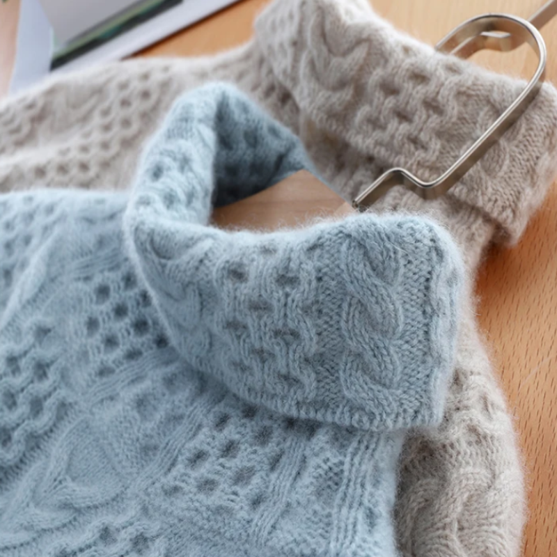 Hannah – Damen Winterpullover Strick Rollkragenpullover mit Zopfmuster