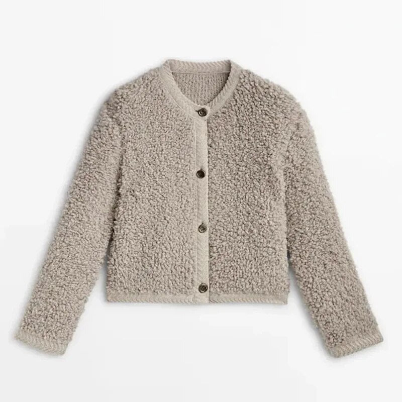 Clara - Damen-Strickjacke im Teddystyle mit Knopfleiste vorne