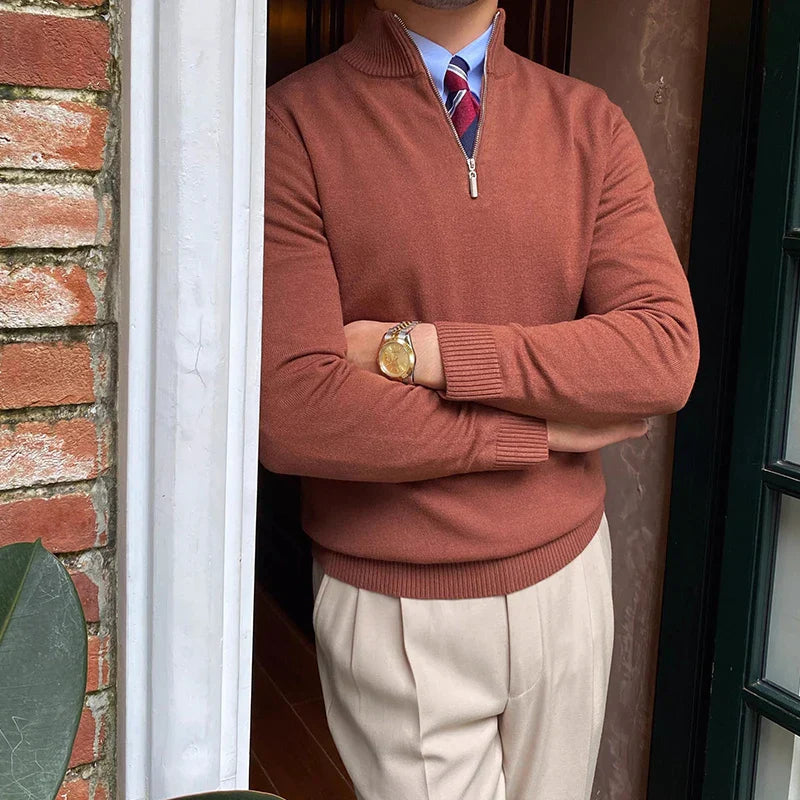 Adrian - Herren Feinstrickpullover mit halbem Reißverschluss