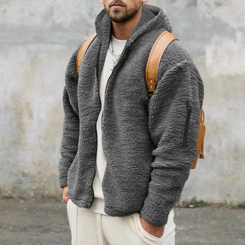 Jonas - Herren winter Teddyjacke mit Kapuze Reißverschluss