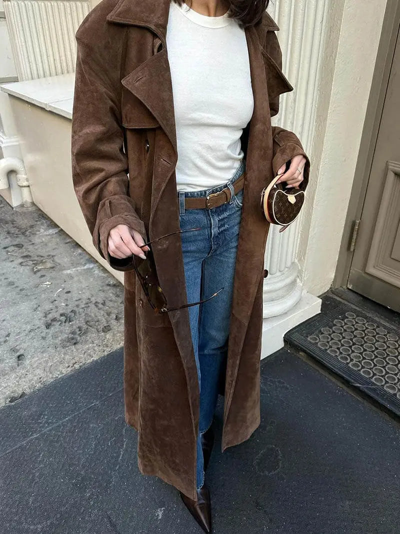 Helena - Damen Trenchcoat lang aus Wildleder