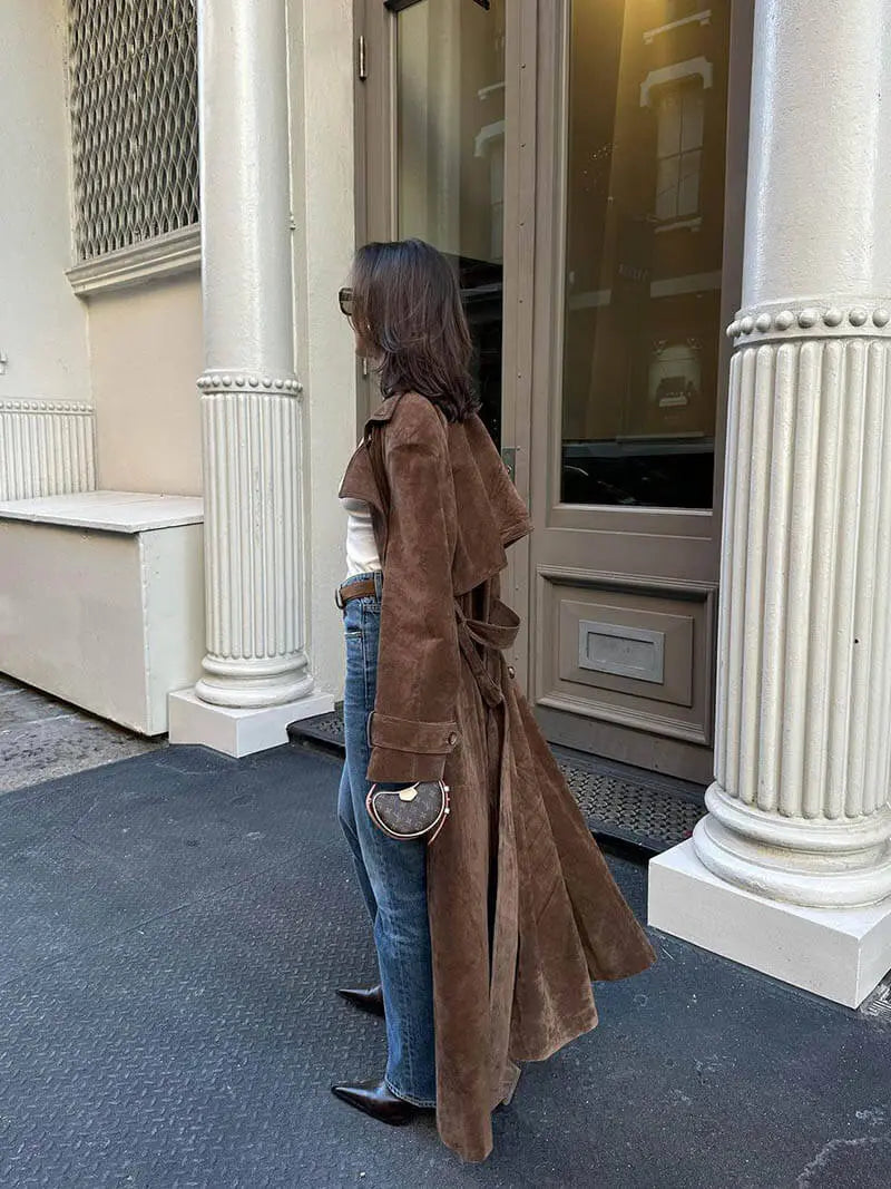 Helena - Damen Trenchcoat lang aus Wildleder