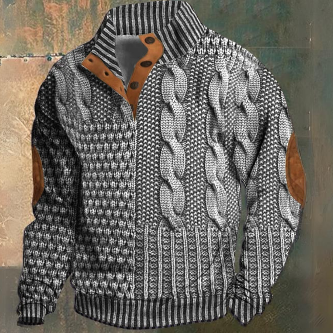 Elias – Strukturierter Zopfstrickpullover mit Knopfleiste Herren