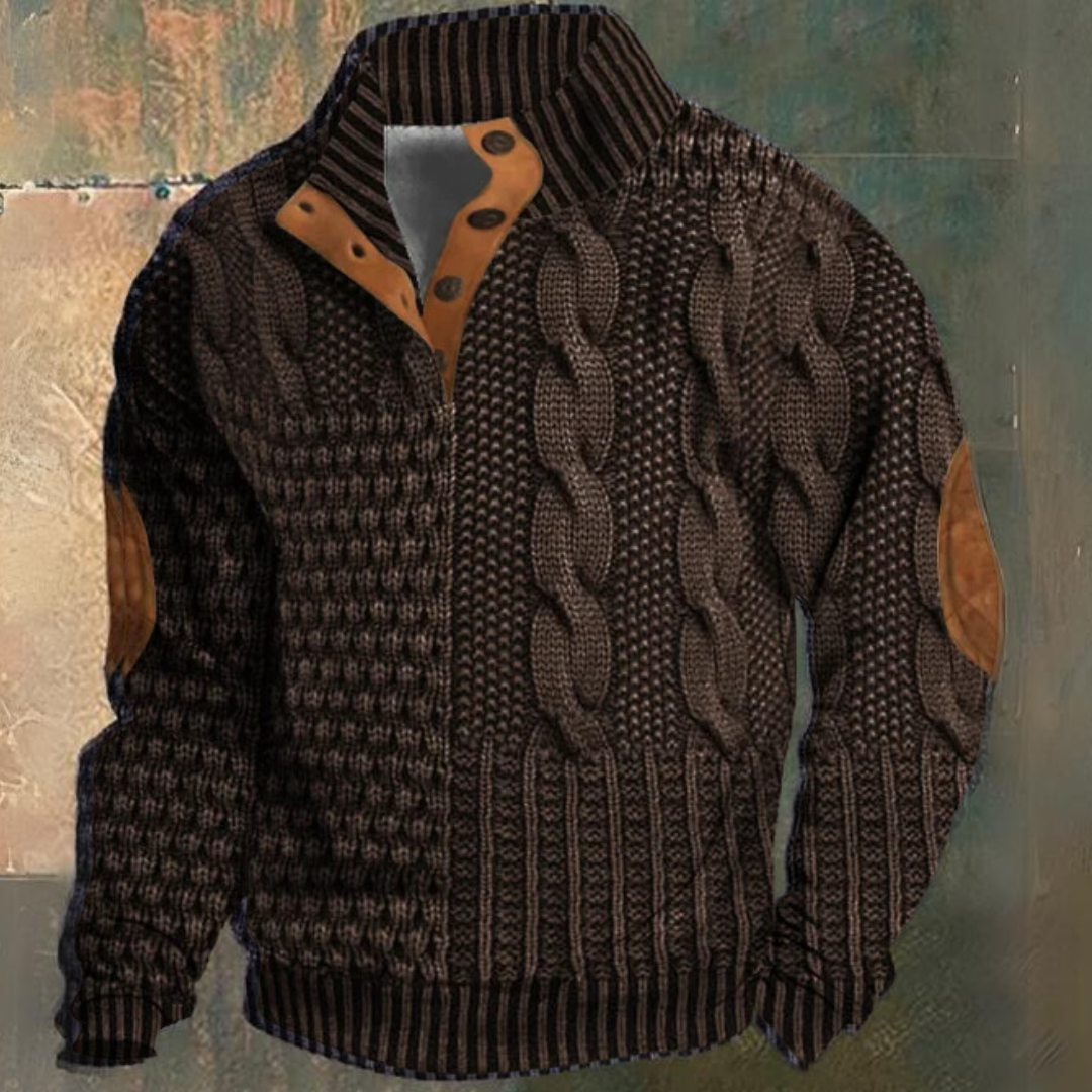 Elias – Strukturierter Zopfstrickpullover mit Knopfleiste Herren