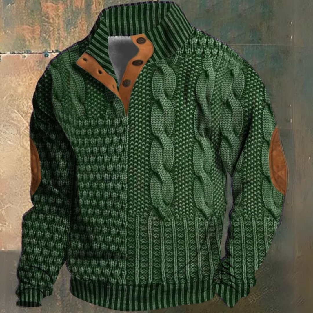 Elias – Strukturierter Zopfstrickpullover mit Knopfleiste Herren