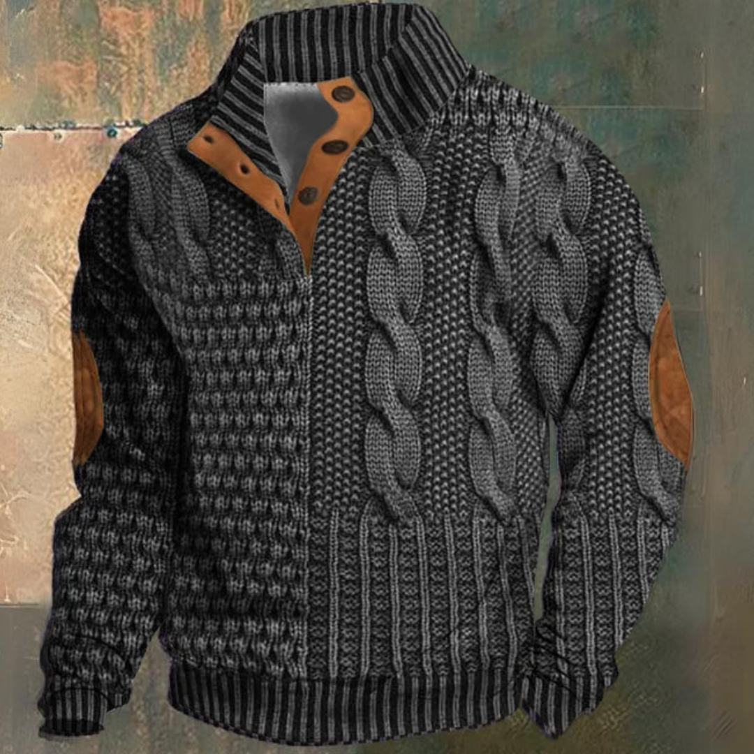 Elias – Strukturierter Zopfstrickpullover mit Knopfleiste Herren