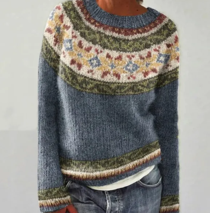 Ella – Bunter Strickpullover mit Rundhalsausschnitt Damen