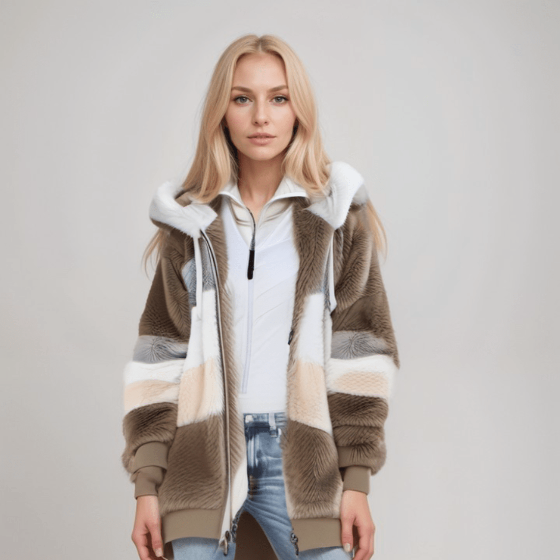 Elina - Damen Jacke mit Kapuze und Reißverschluss oversize