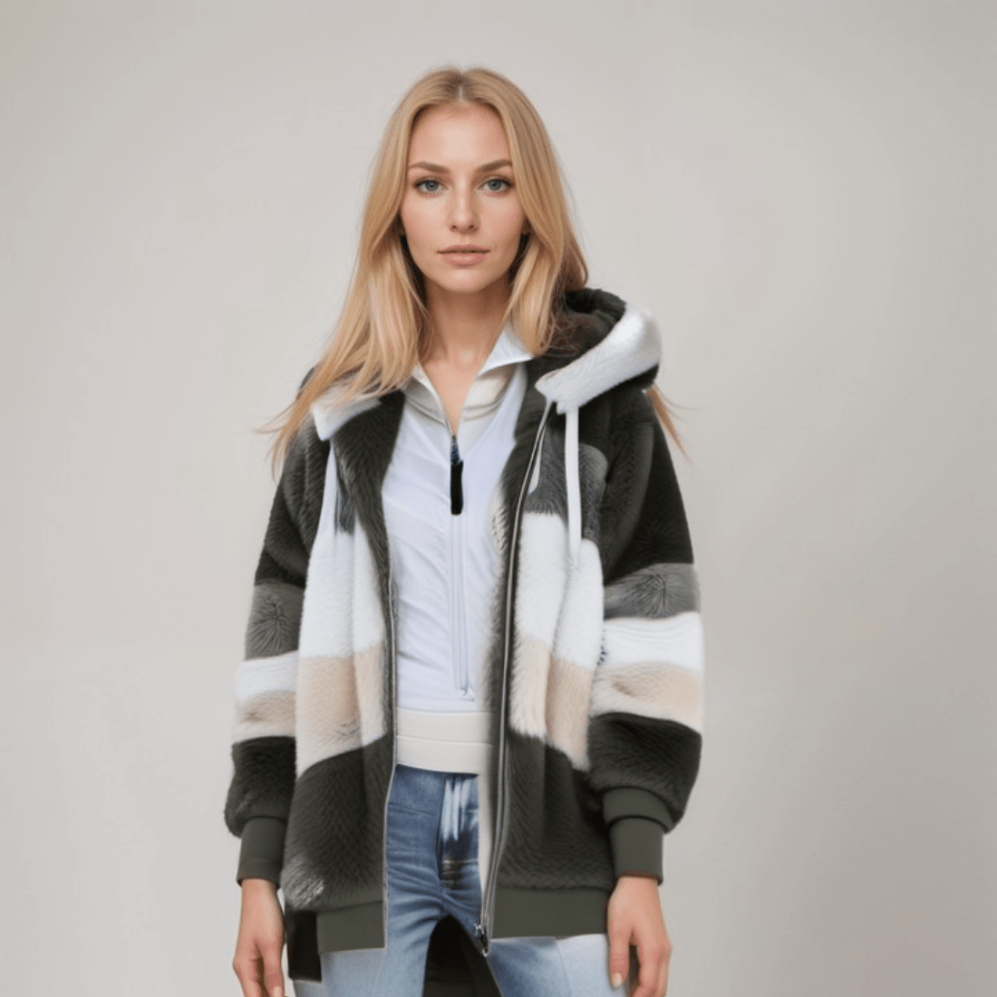 Elina - Damen Jacke mit Kapuze und Reißverschluss oversize