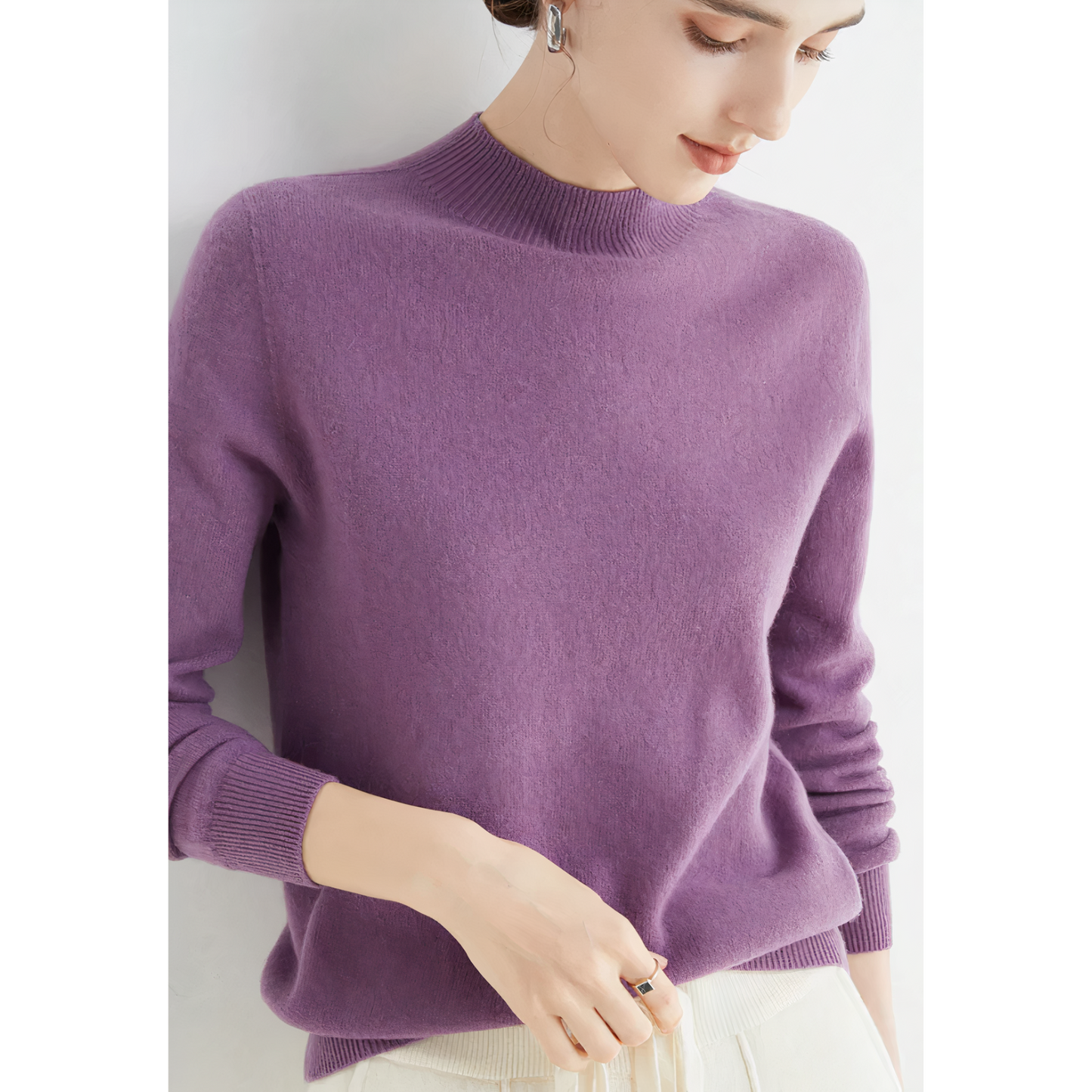 Elvira - Damen Pullover mit Stehkragen und Langarm