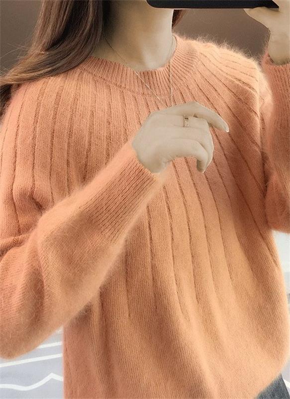 Alina – Damen Strickpullover weich Oversize Langarm Rundhals