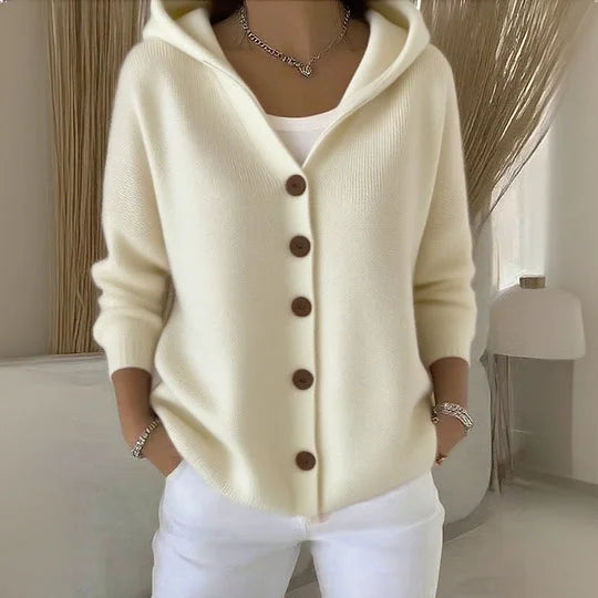 Alessia - Damen Strick-Cardigan mit Kapuze und Knöpfen