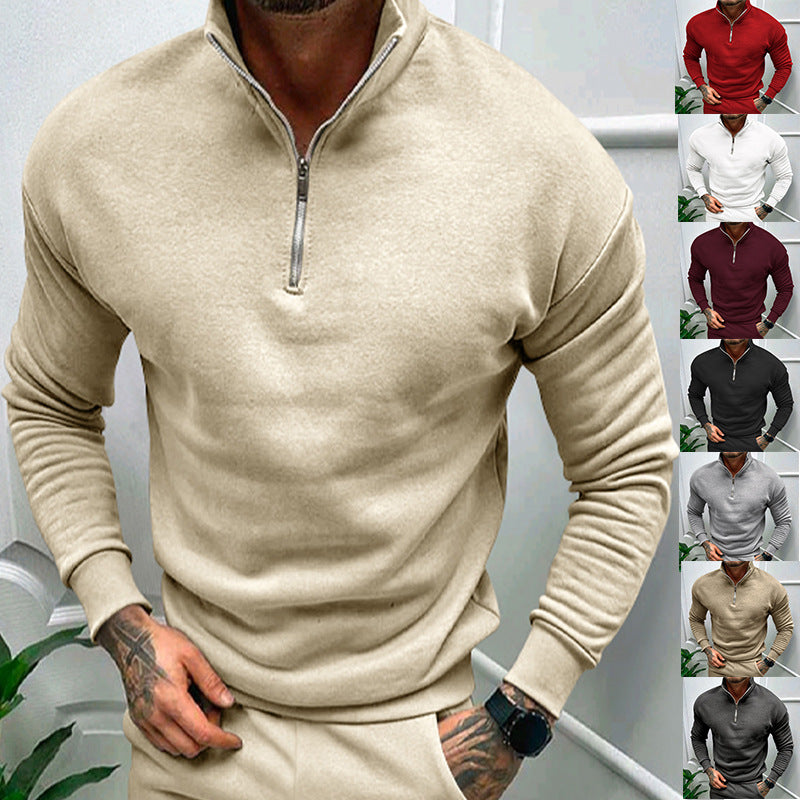 Leon - Herrenpullover mit Stehkragen und halbem Reißverschluss