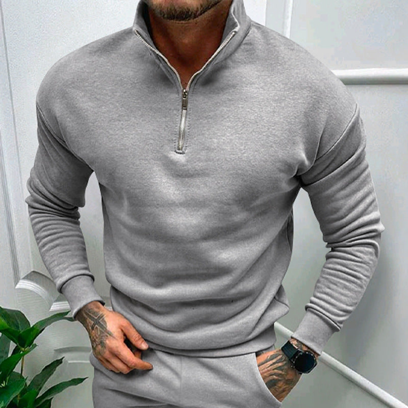 Leon - Herrenpullover mit Stehkragen und halbem Reißverschluss
