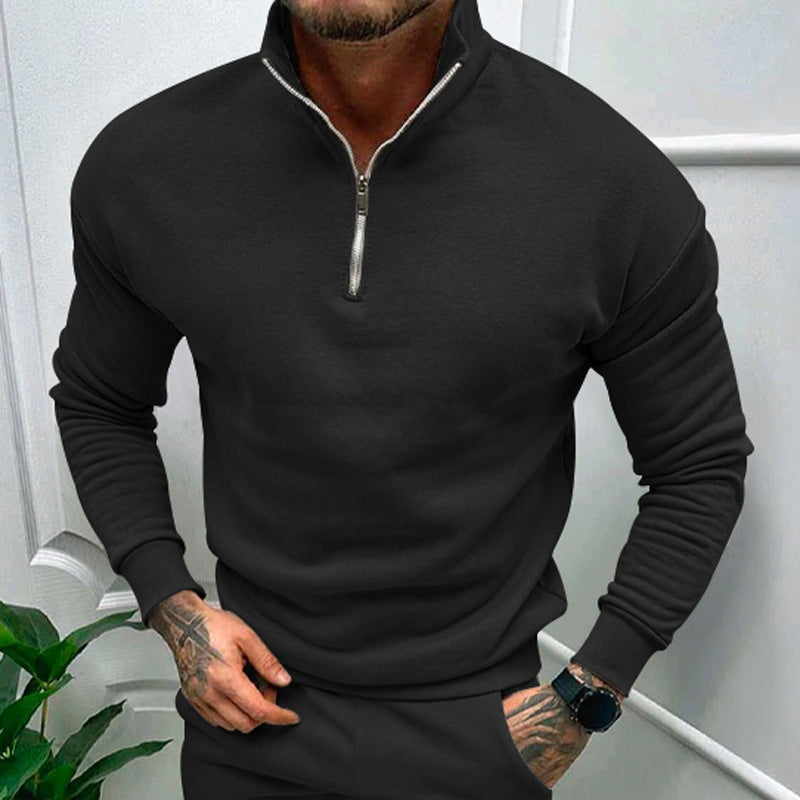 Leon - Herrenpullover mit Stehkragen und halbem Reißverschluss
