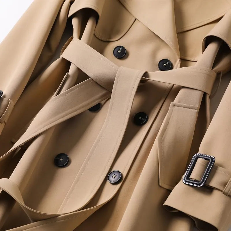 Valentina - Damen wollen Trenchcoat mit Bindegürtel und Doppelreiher