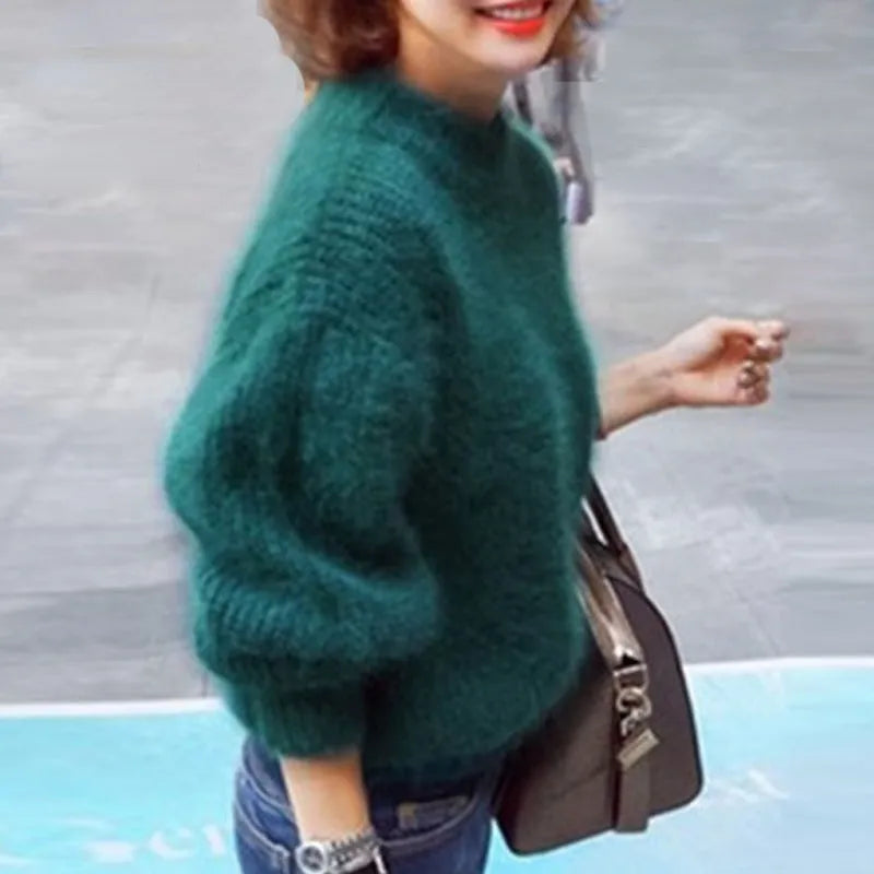 Sophia - Damen kaschmir Strickpullover mit Ballonärmeln