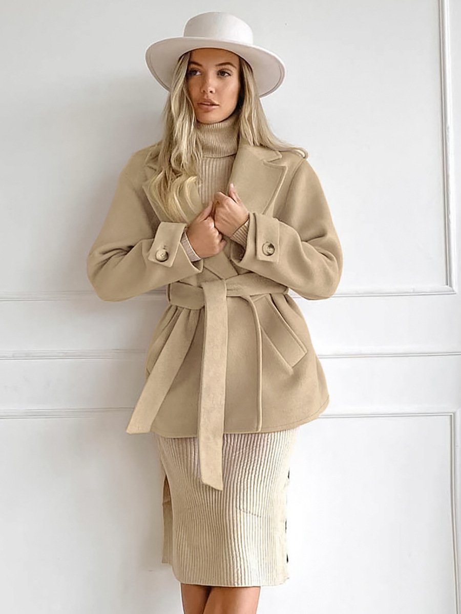 Clara – Damen Wollmantel mit Bindegürtel