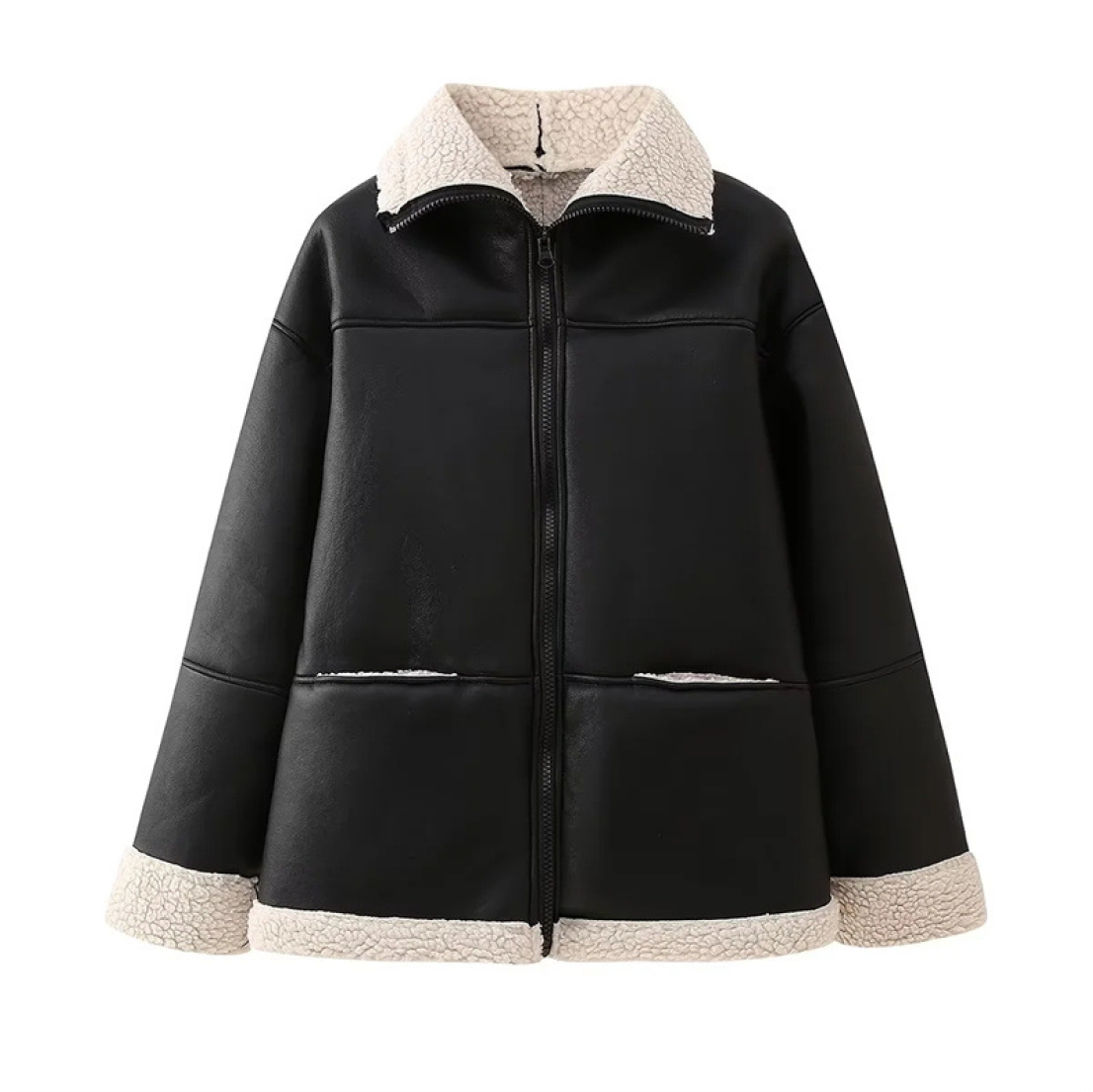 Alina - Damen Lammfelljacke mit Reißverschluss und Umlegekragen Winter