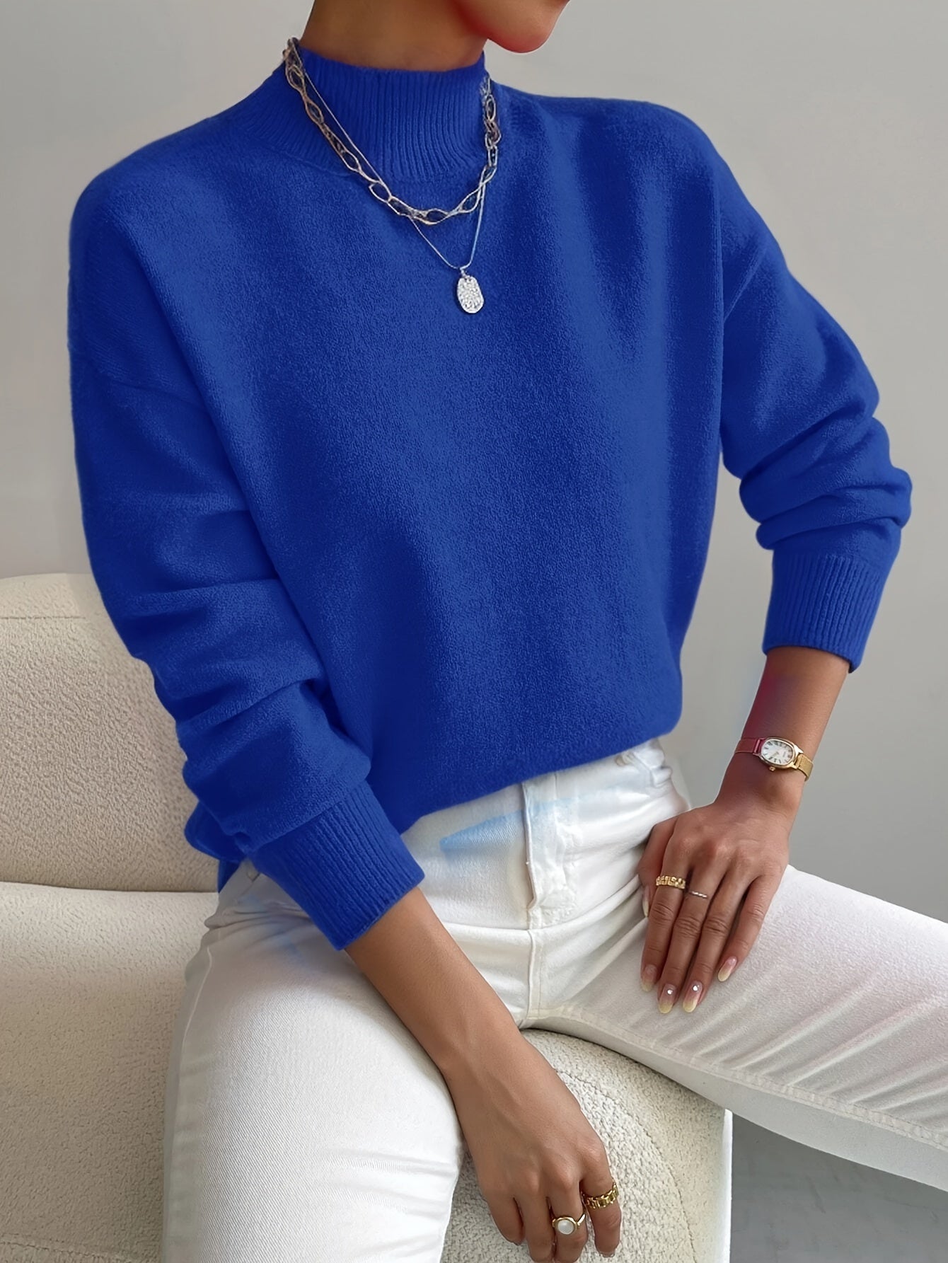 Élodie - Damen Feinstrickpullover mit modernem Stehkragen