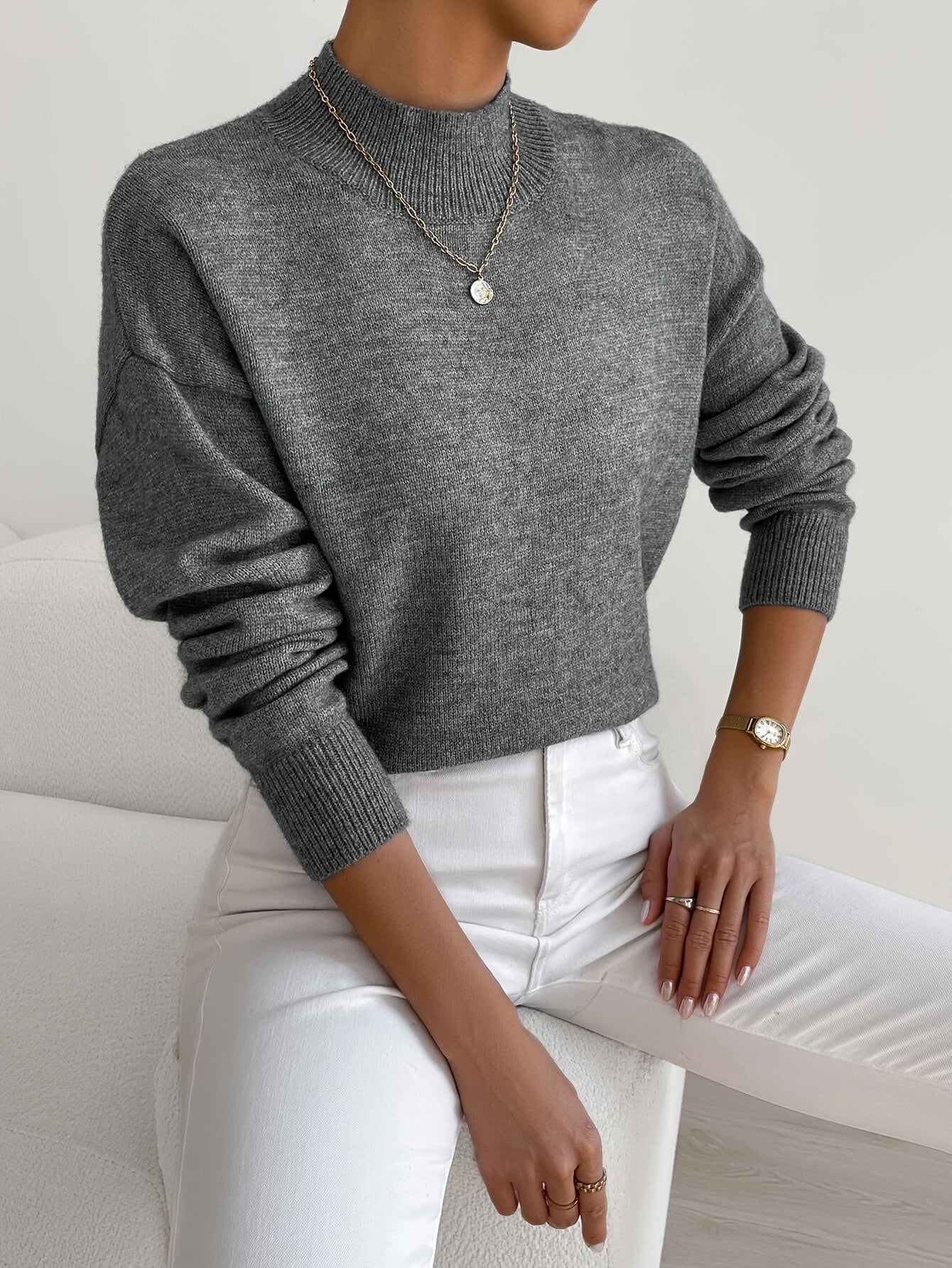 Élodie - Damen Feinstrickpullover mit modernem Stehkragen