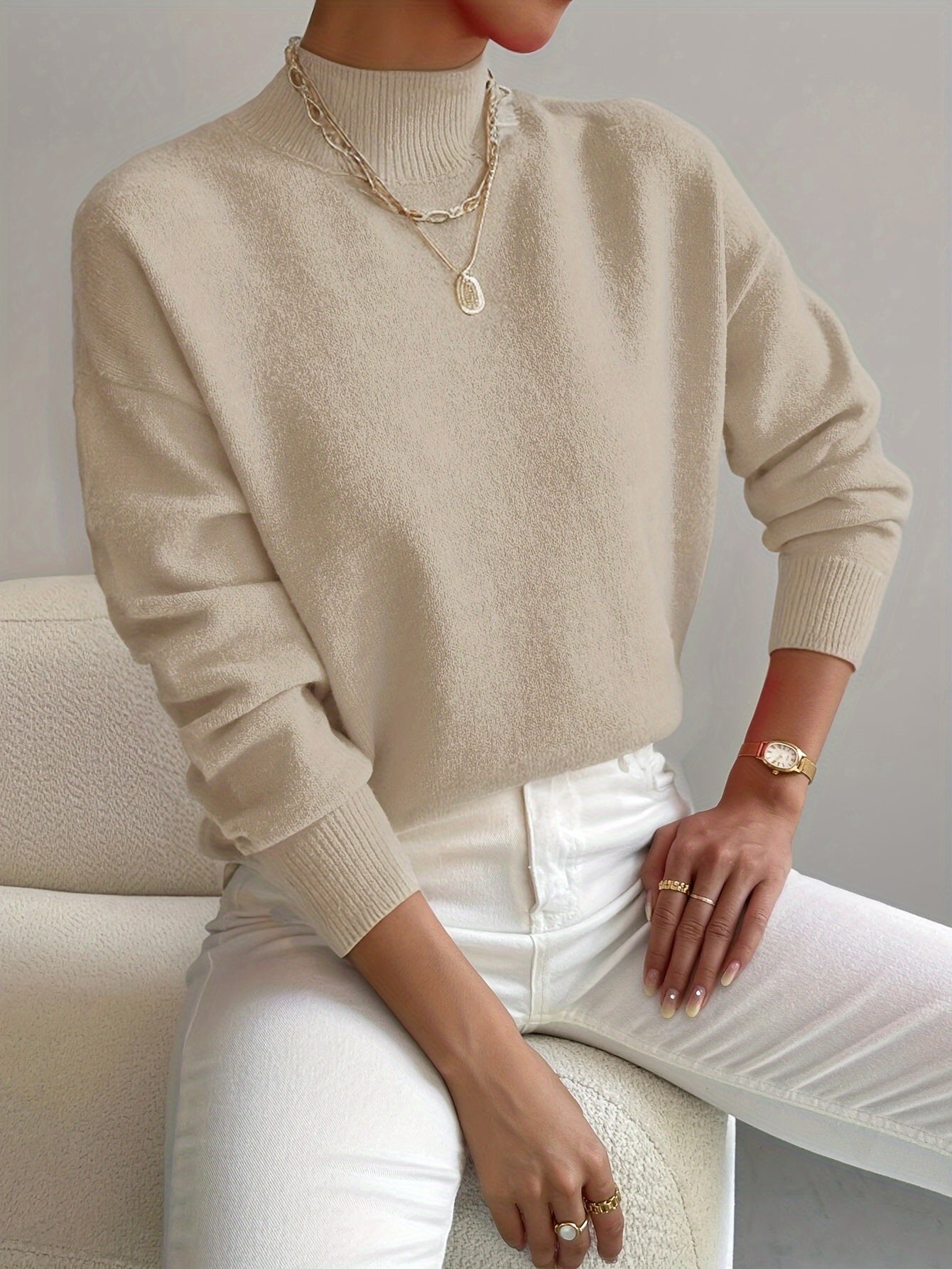 Élodie - Damen Feinstrickpullover mit modernem Stehkragen