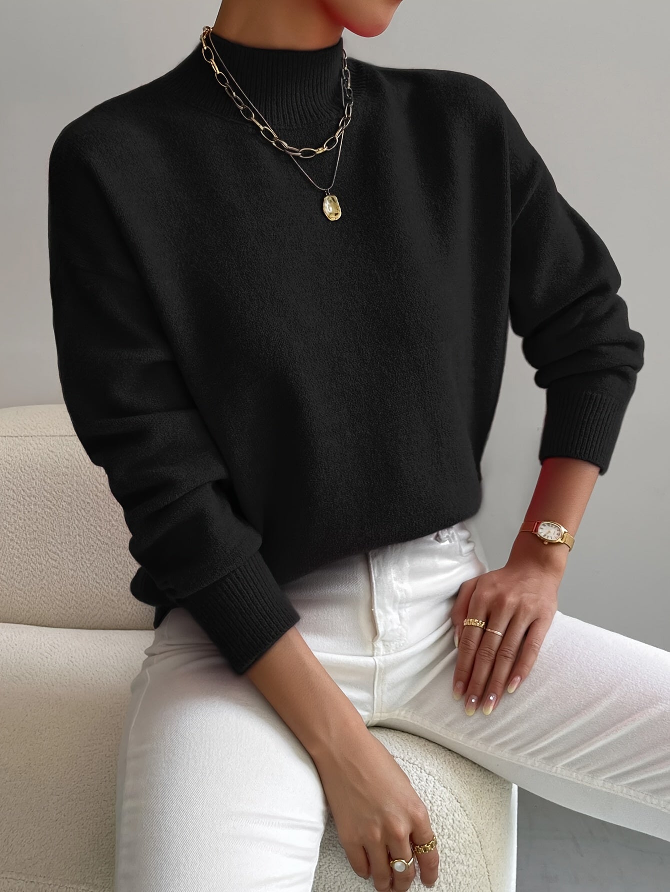 Élodie - Damen Feinstrickpullover mit modernem Stehkragen