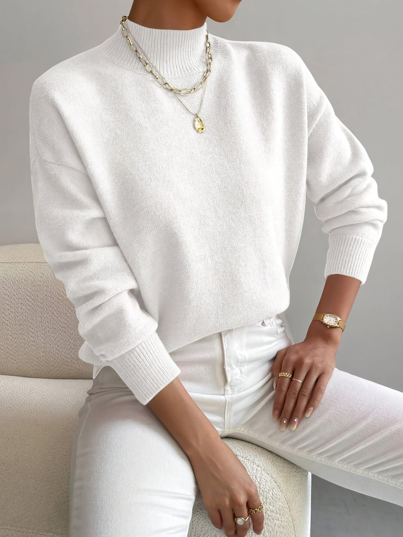 Élodie - Damen Feinstrickpullover mit modernem Stehkragen