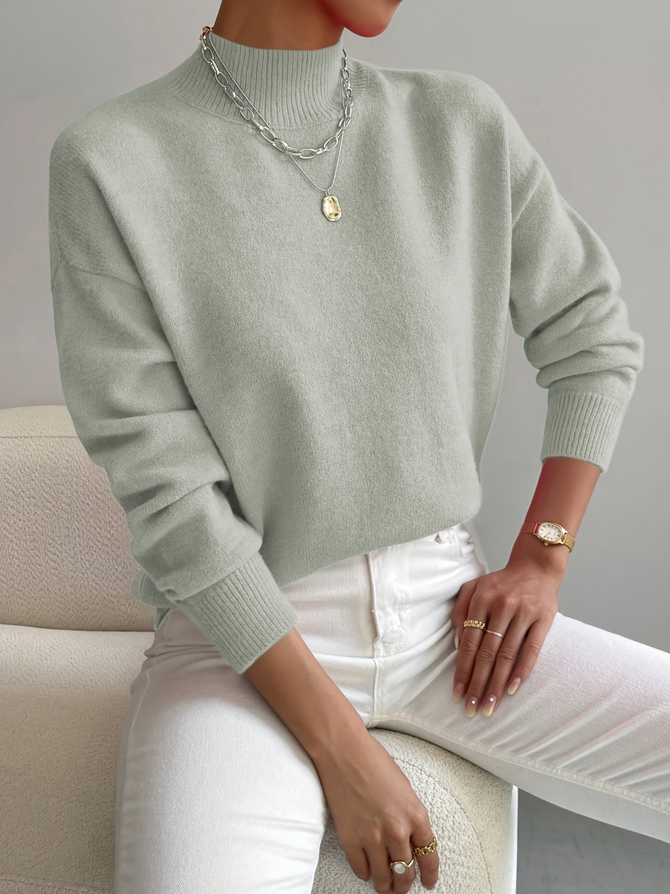 Élodie - Damen Feinstrickpullover mit modernem Stehkragen