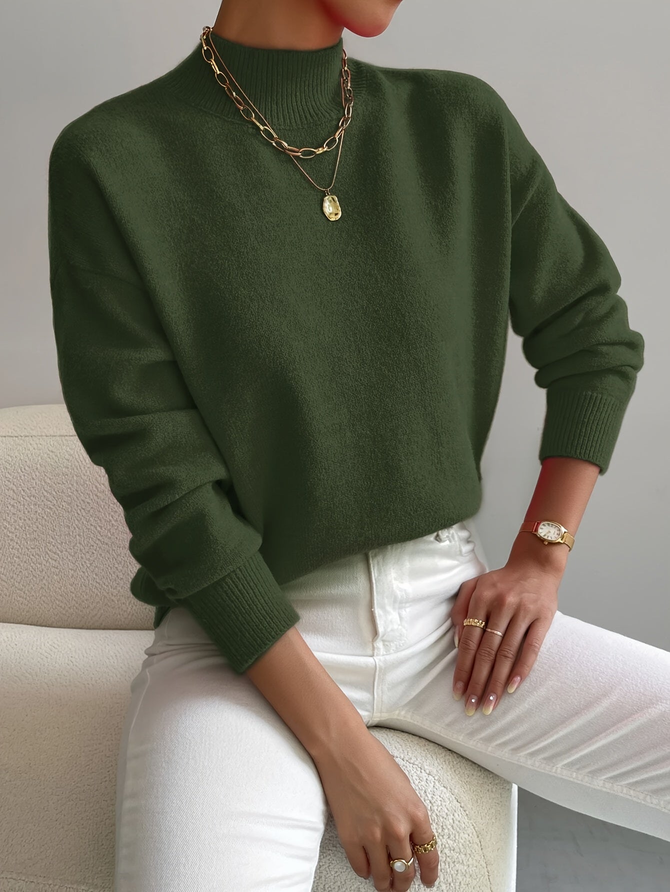 Élodie - Damen Feinstrickpullover mit modernem Stehkragen