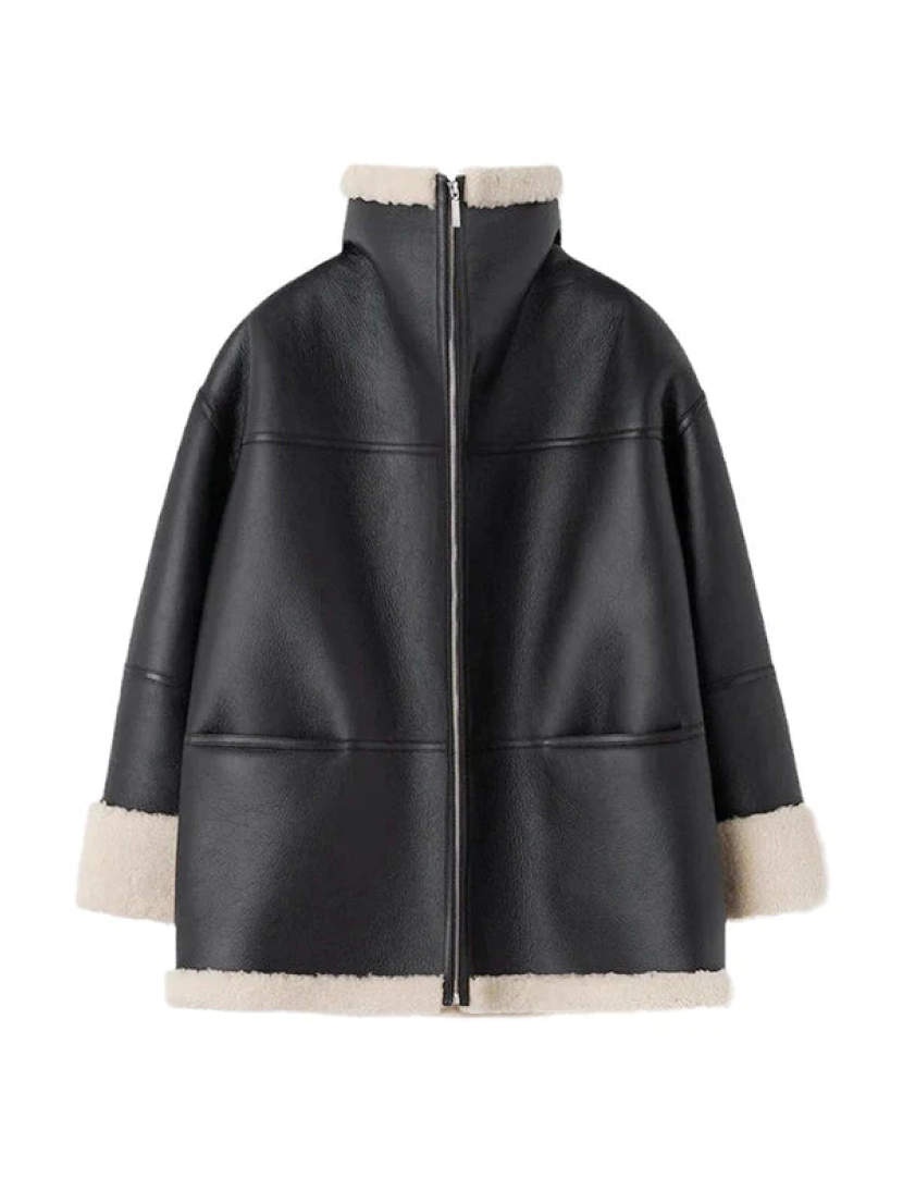 Alina - Damen Lammfelljacke mit Reißverschluss und Umlegekragen Winter