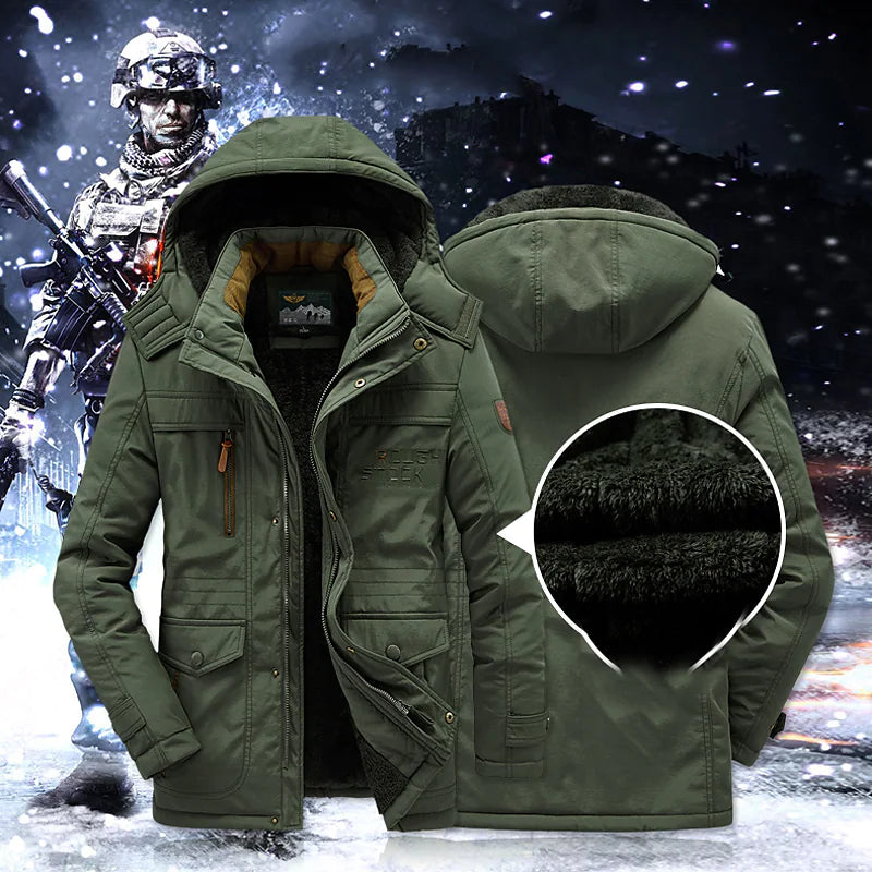 Adrian – Herren Winterjacke blau mit Kapuze und warmem Innenfutter
