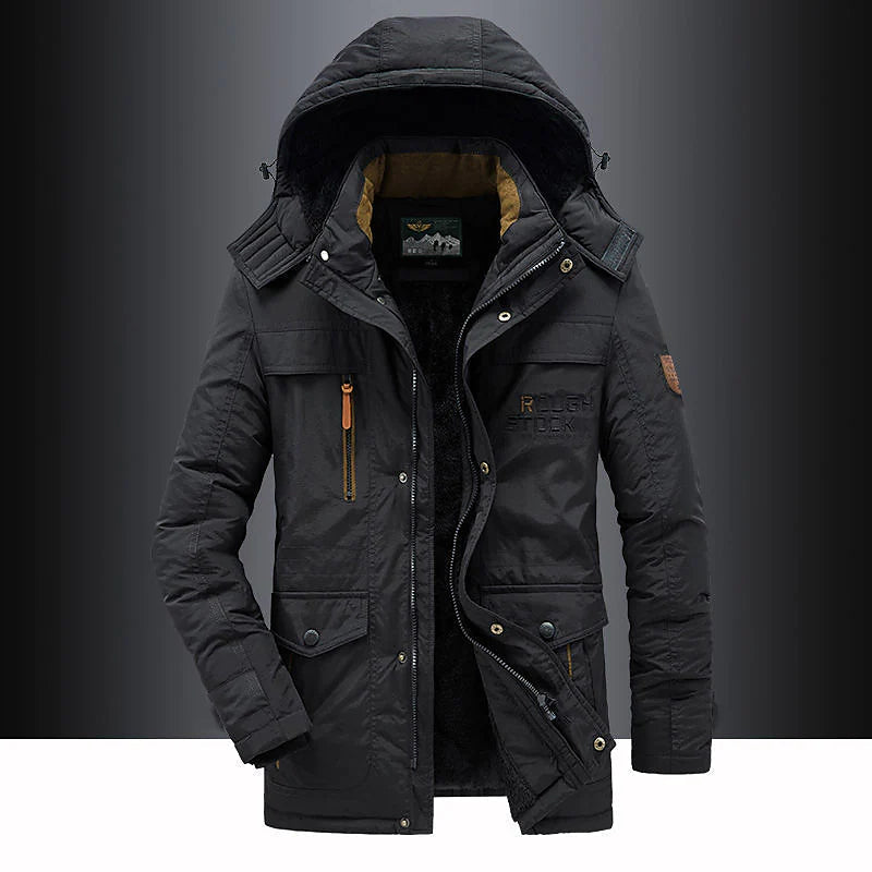 Adrian – Herren Winterjacke blau mit Kapuze und warmem Innenfutter
