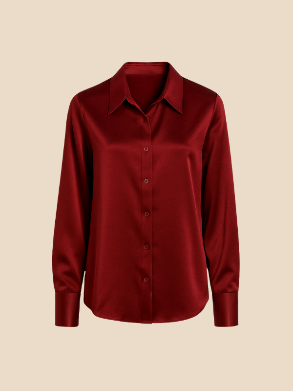 Adriana - Damenbluse aus Satin mit langen Ärmeln und Hemdkragen