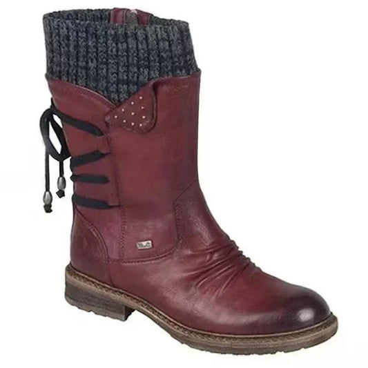 Nora - Damen Winterstiefel mit Reißverschluss und Strickbund warm gefüttert