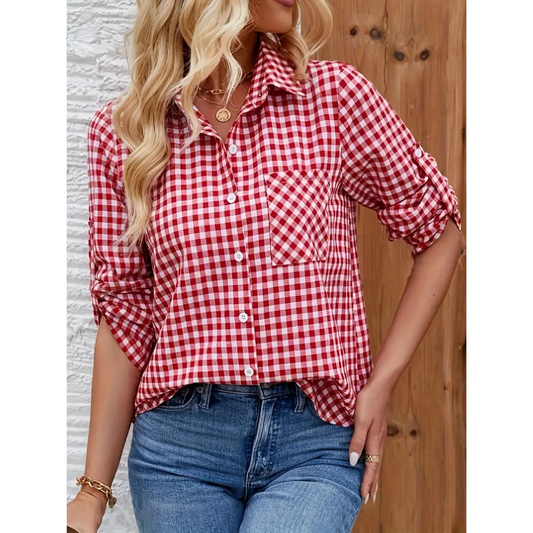 Oktoberfest Damen Karo Bluse mit Knopfleiste