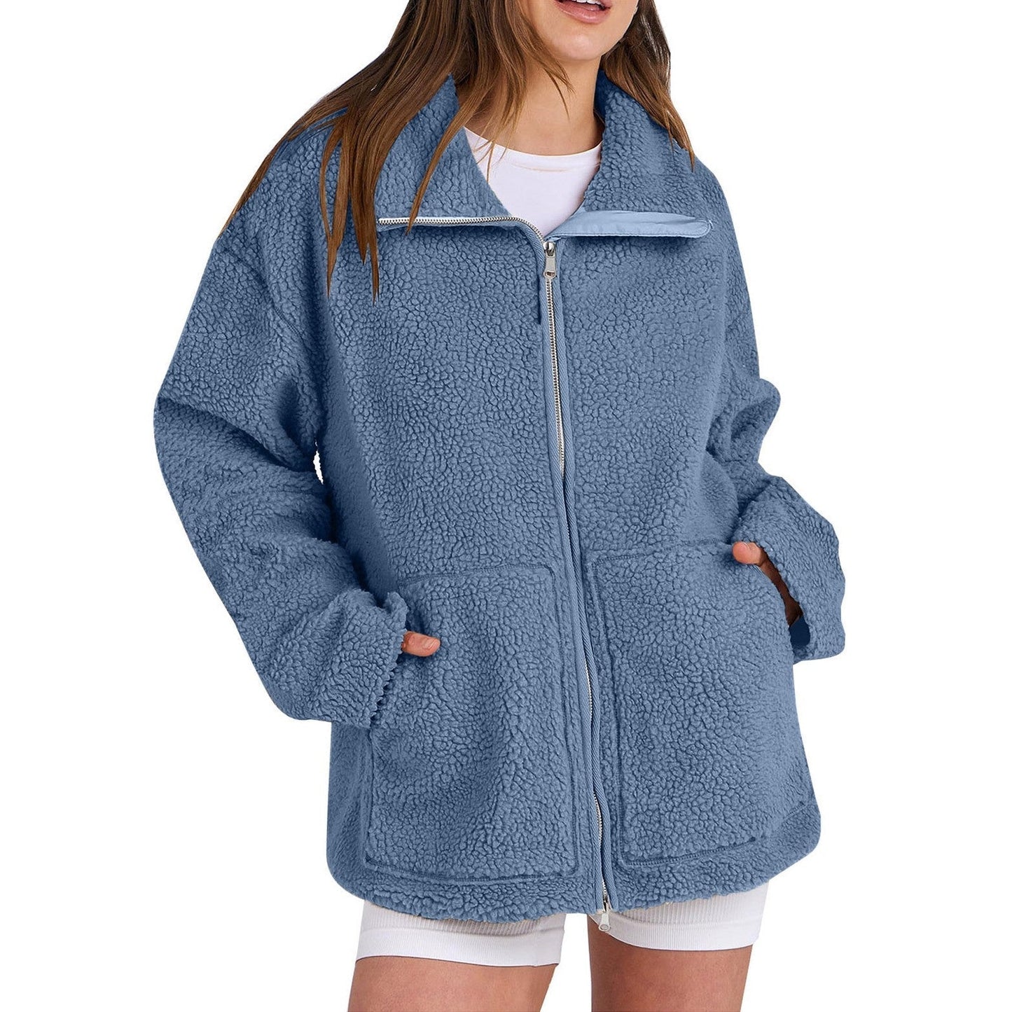 Amaya – Damen Teddyjacke mit Reißverschluss und Taschen