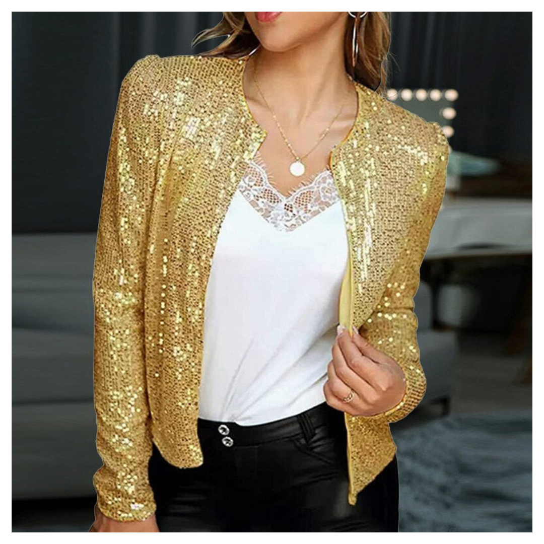 Sofia - Damen Glitzerjacke Pailletten Blazer