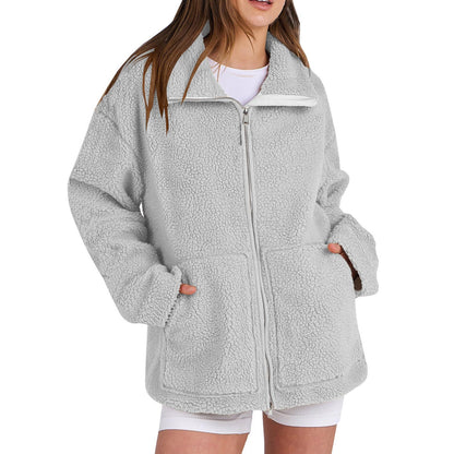 Amaya – Damen Teddyjacke mit Reißverschluss und Taschen