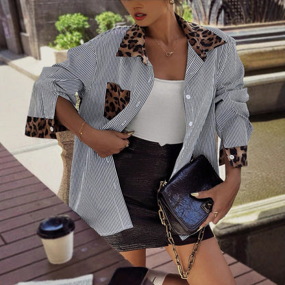 Elena - Gestreifte Damenbluse mit Leoparden-Details