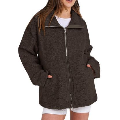 Amaya – Damen Teddyjacke mit Reißverschluss und Taschen