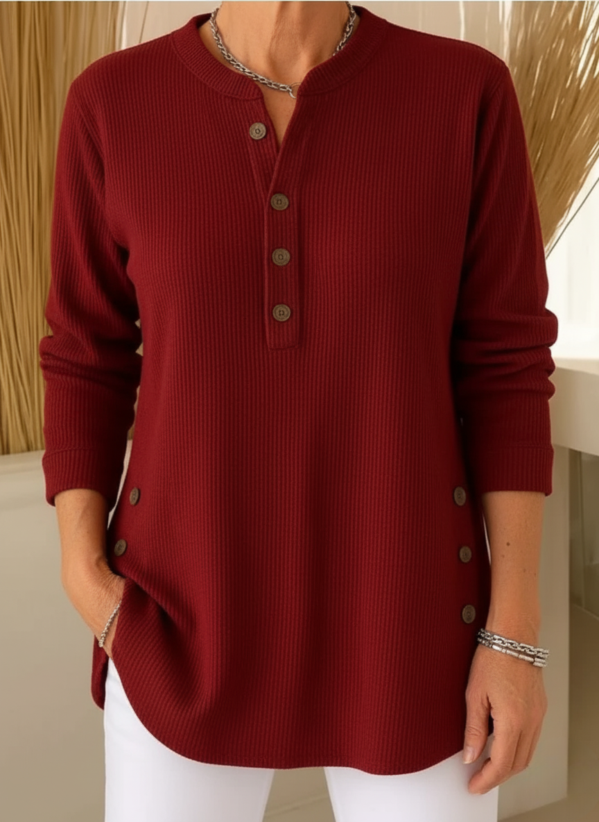Agnieszka – Geripptes Longsleeve-Henley im gemütlichen Casual-Look für Damen