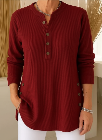 Agnieszka – Geripptes Longsleeve-Henley im gemütlichen Casual-Look für Damen
