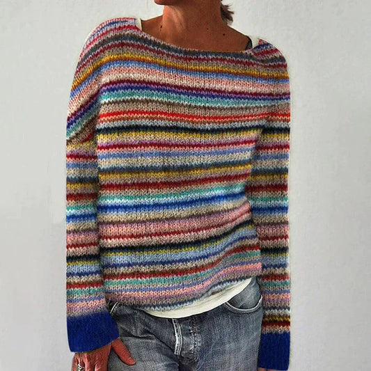 Liora – Gestreifter Damenpullover mit weitem Rundhalsausschnitt