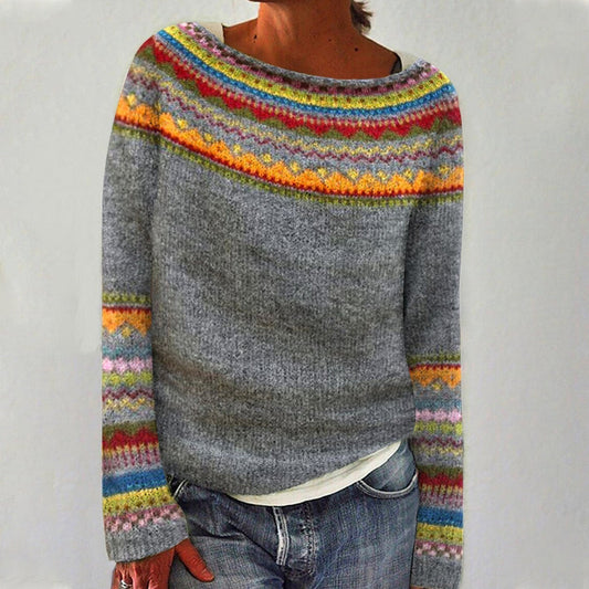 Ella – Bunter Strickpullover mit Rundhalsausschnitt Damen