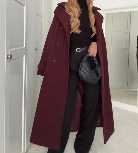 Valeria – Damen Trenchcoat in Bordeaux mit Bindegürtel